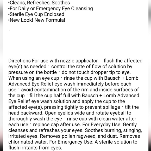 $1 If Bundled - Bausch + Lomb Advanced Eye Relief Eye Wash - Picture 3 of 3